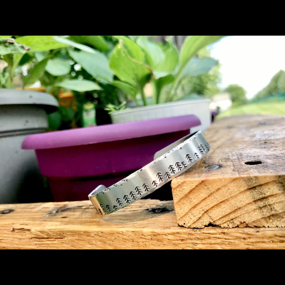 Hand stamped adjustable treeline bracelet